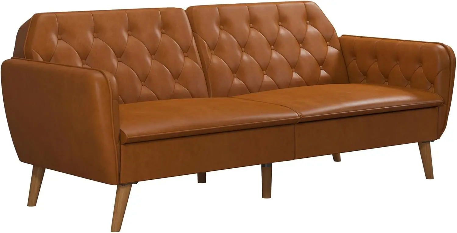 Tallulah Memory Foam Futon, Convertible Couch, Camel Faux Leather