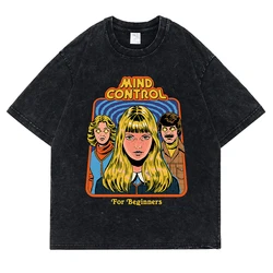 Mind Control For Beginners Washed Retro Men T Shirt Casual Oversize T-Shirt High Quality Cotton T-Shirt Summer Short Sleeve