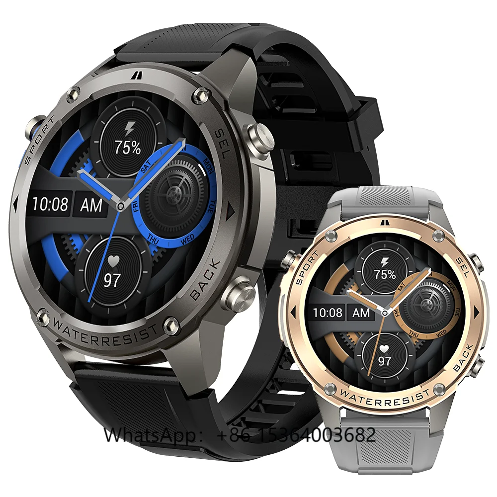 

TJXL-1.43\" GPS Tactical Smartwatch Men 5ATM Rugged Android Operated IP67 Compass Air Pressure AMOLED Display HR SPO2 Monitor