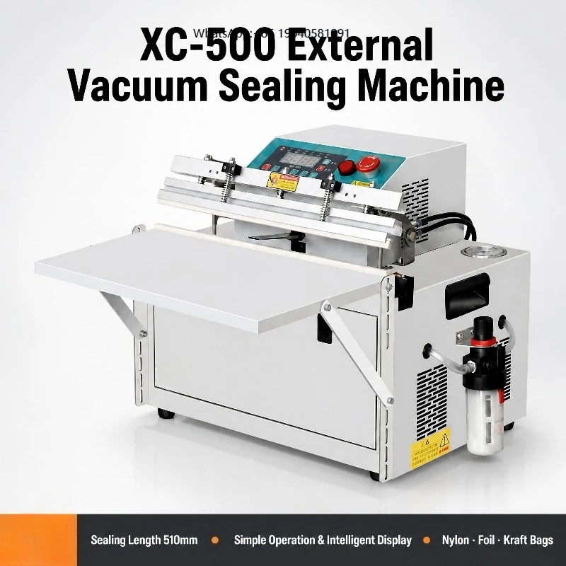 Gas Flush External Suction Vacuum Sealing Machine Xicang XC-500, 510mm Baked Paint Food Packer for Meat Seafood