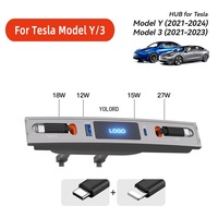 For Tesla Model 3 Y 2021-2024 27W Quick Charger USB Shunt Hub Docking Station Car Adapter Powered Splitter Extension
