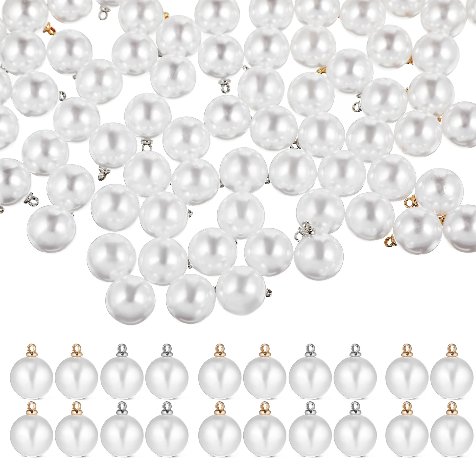 

100 Pcs Pearl Charms 12mm White K Gold Jewelry Making Supplies Pendant DIY Accessories Bracelet Earring Necklace