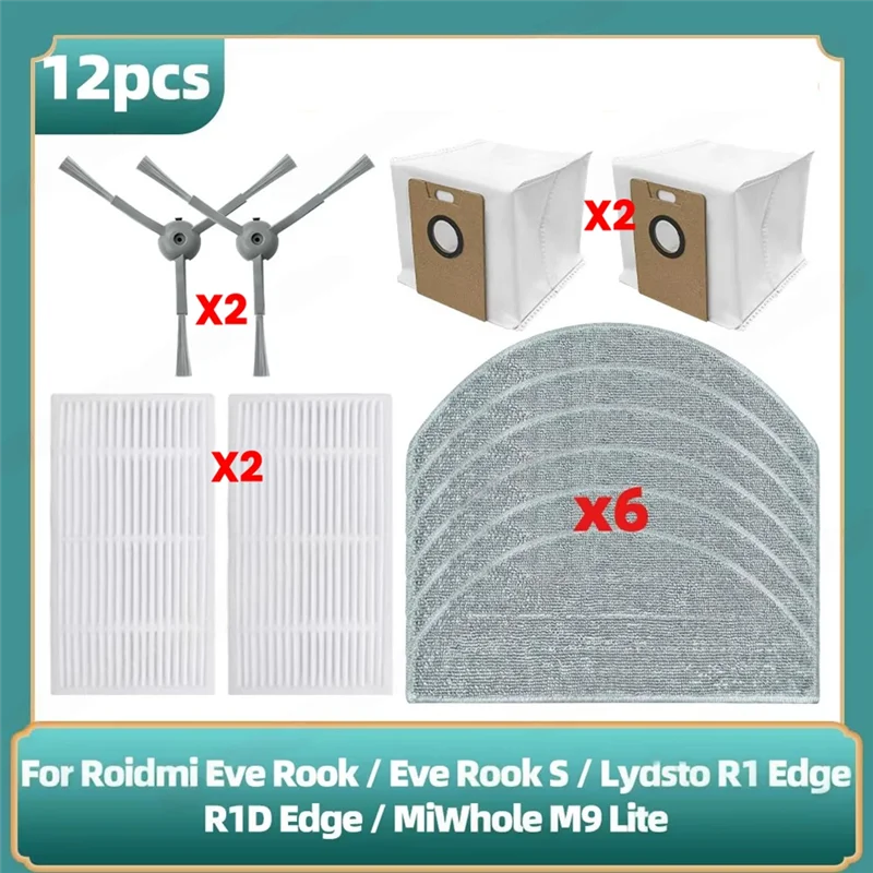 para lydsto r1 edge/r1d edge/miwhole m9 lite/roidmi eve rook/eve rook s acessório de vácuo filtro hepa esfregão escova lateral