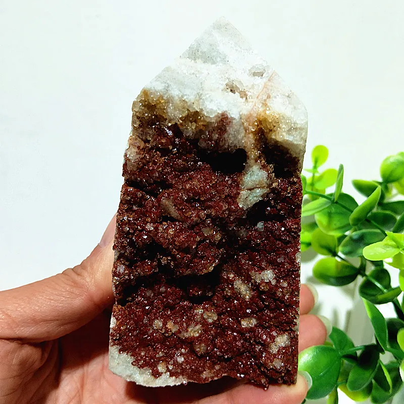 AA Natural The Red crystal Partiche Tower Stone Druzy Wand Point Meditation Spiritual Healing Crystals Feng Shui Room Decortion