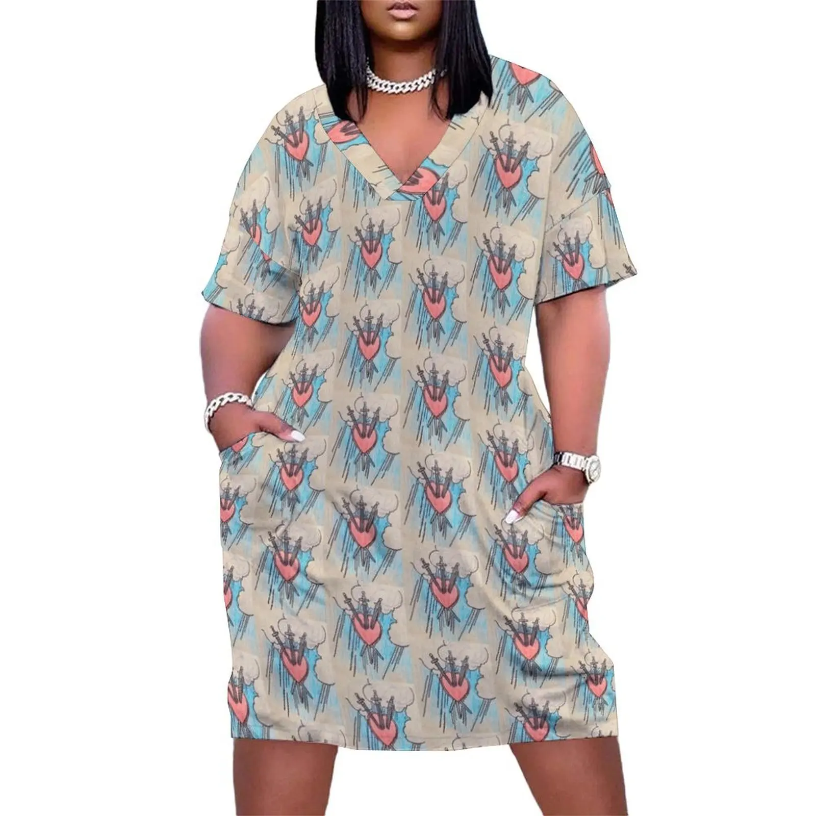 

Three of Swords Loose Pocket Dress Woman clothing summer dress daily