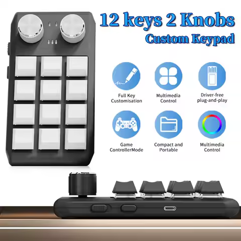 12 Keys 2 Knobs Macro Mini Keyboard USB Wired Bluetooth Programming Custom Mechanical Macropad Hot-swap Photoshop Gaming Keypad