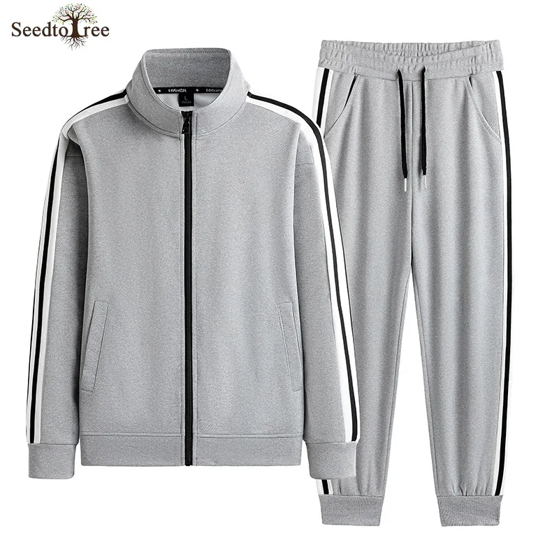 Spring and Autumn Men's Sports Sets Patchwork Long Sleeves Zipper Jacket Casual Pants Two Piece Set