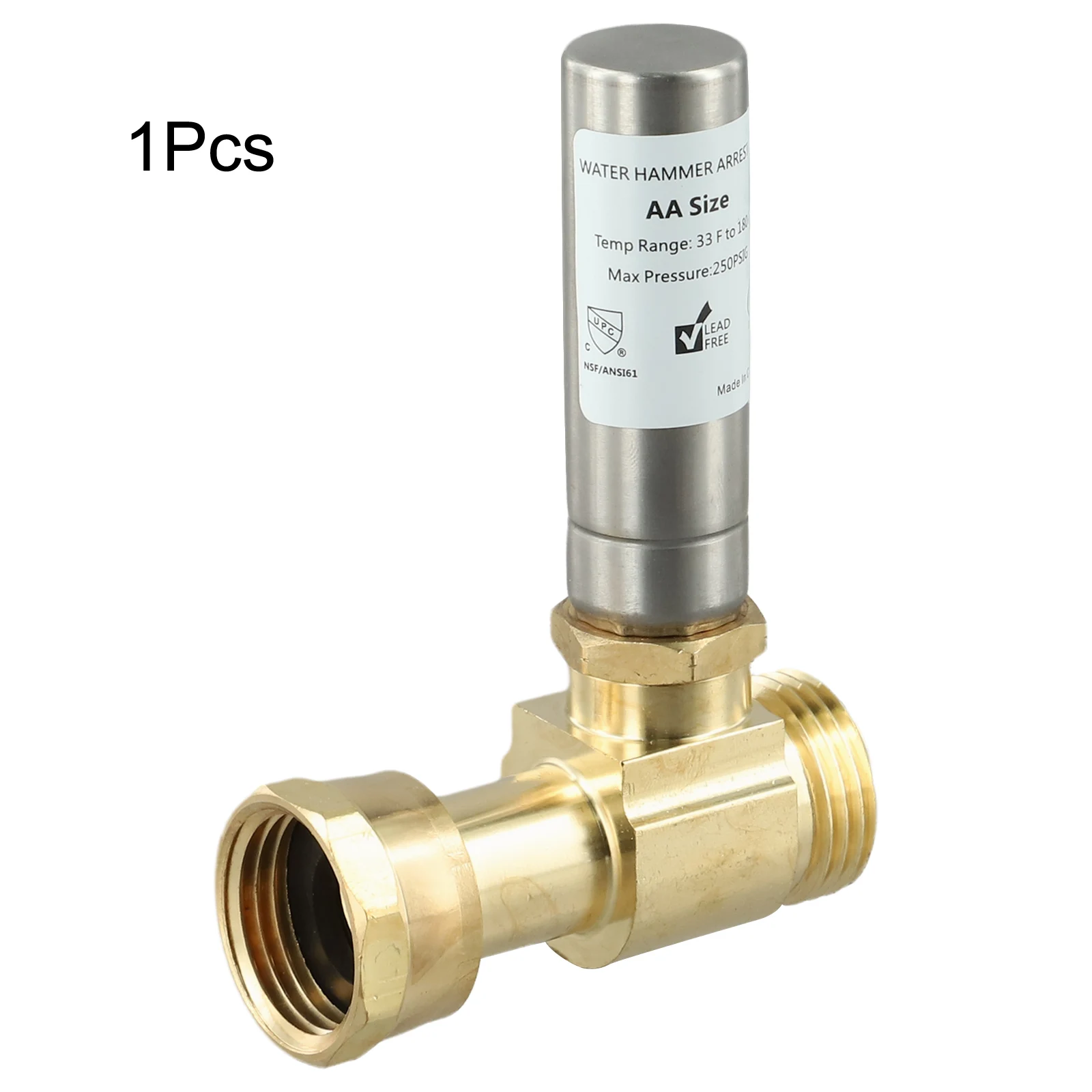 Edelstahl-Wasserhammerabsorber, 3/4 Zoll NH-Gewinde, Messing-T-Stück-Verbinder für Waschmaschinen, zur Geräuschreduzierung in der Sanitärinstallation. – Detail 8