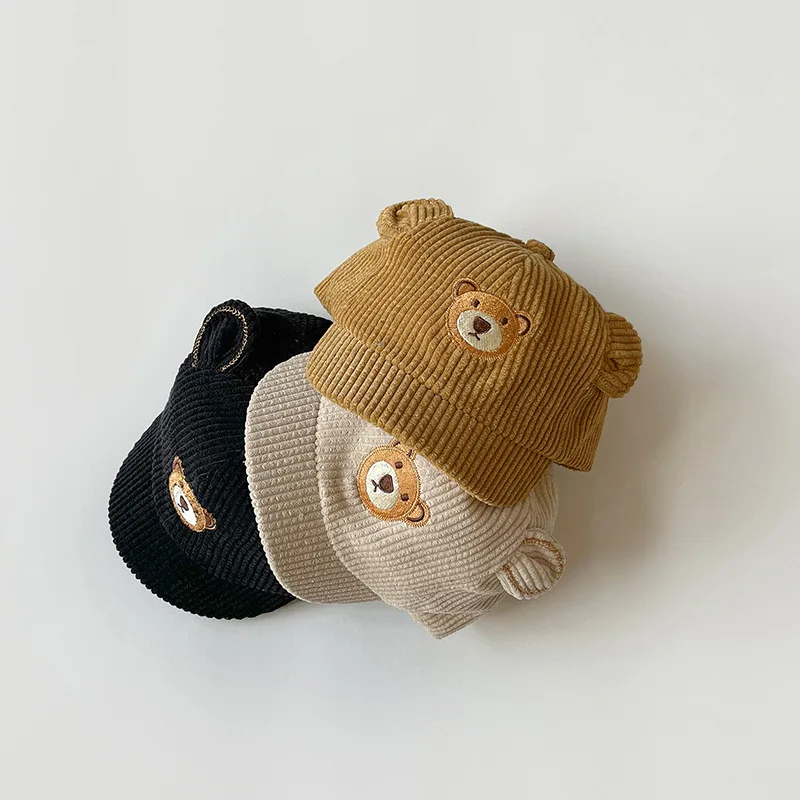 MILANCEL  Baby Hats Corduroy Boys Caps Toddler Bear Ear Girls Hat