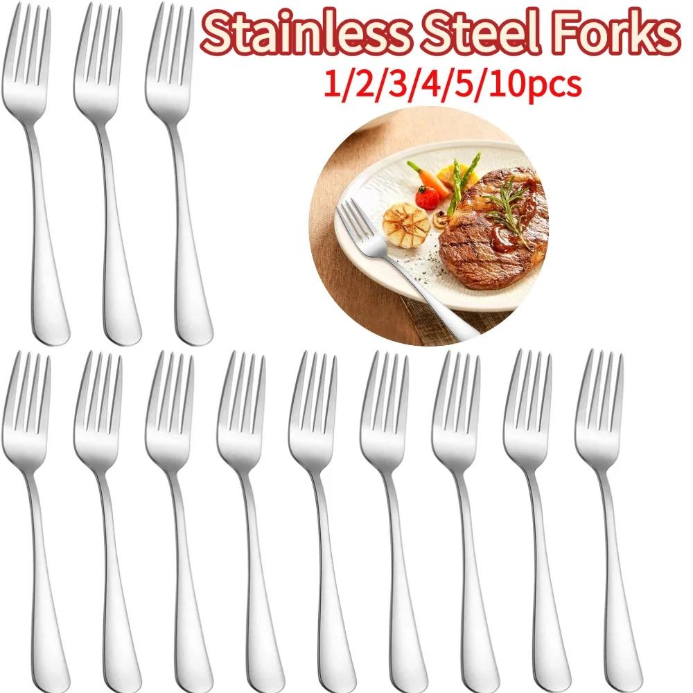 

Столовые приборы из нержавеющей стали, вилки для фруктов, десертные вилки для ресторанов, вечеринок и семей, студенческие столовые приборы, посуда 1/2/3/4/5/10 шт.