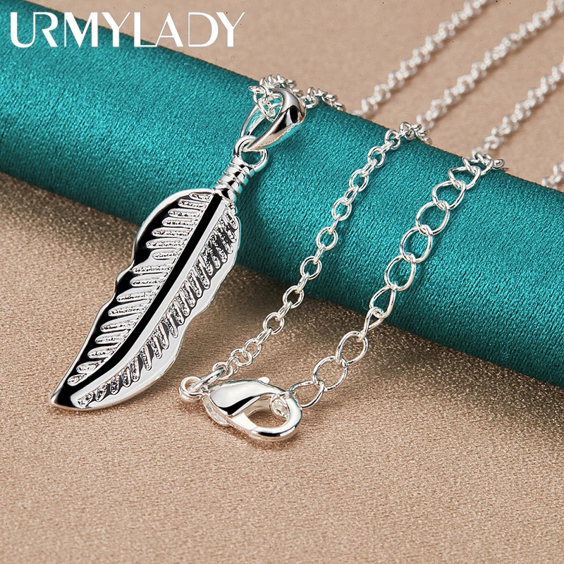 

URMYLADY 925 Sterling Silver Feather 16-30 Inch Pendant Necklace For Women Fashion Wedding Engagement Charm Jewelry