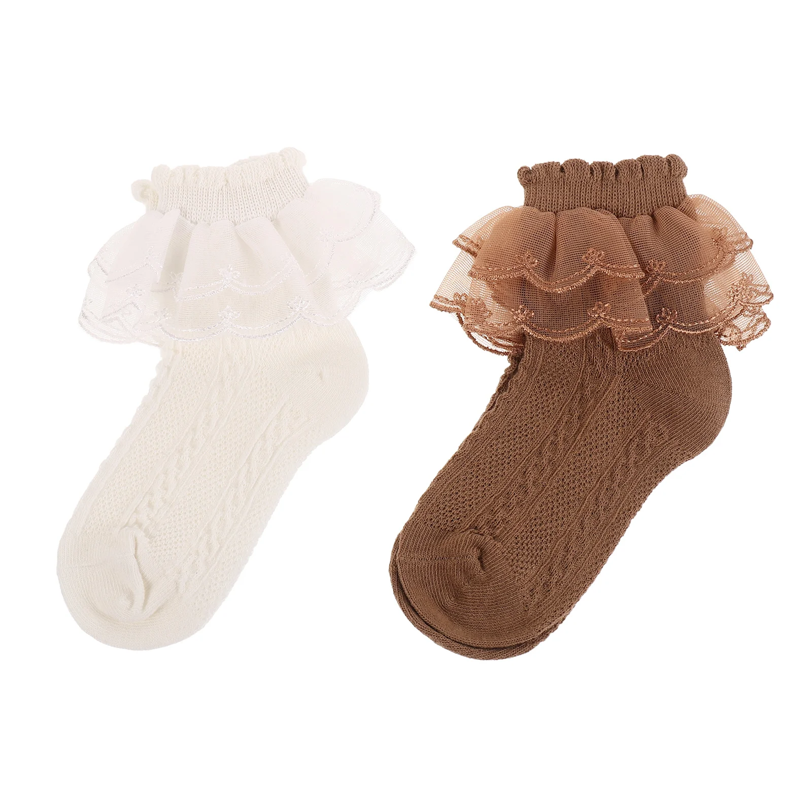 

2 Pairs Toddler Girls Cotton Lace Ruffle Socks Frilly Princess Frilly Dress Socks Baby Cotton Socks Ideal For Dance And Dress