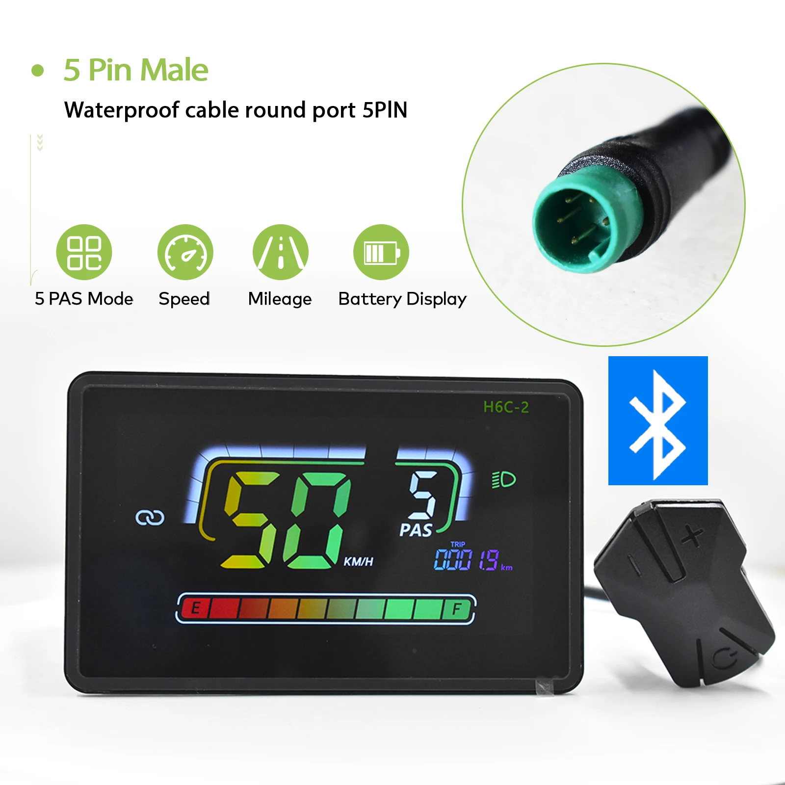 H6C-2Bluetooth LCD Fietscomputer Ebike Display Fatbike Kilometerteller Waterdichte Mountainbike Waterdichte Bedrade Fietsaccessoires