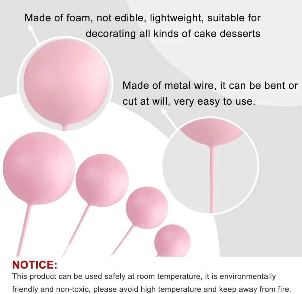 32 Pcs Ball Cake Topper Decorations - Mini Balloons Cake Picks Foam Balls Cake Topper Sticks for Wedding Party Birthday Cake Decorating (Pink Gold) view 3