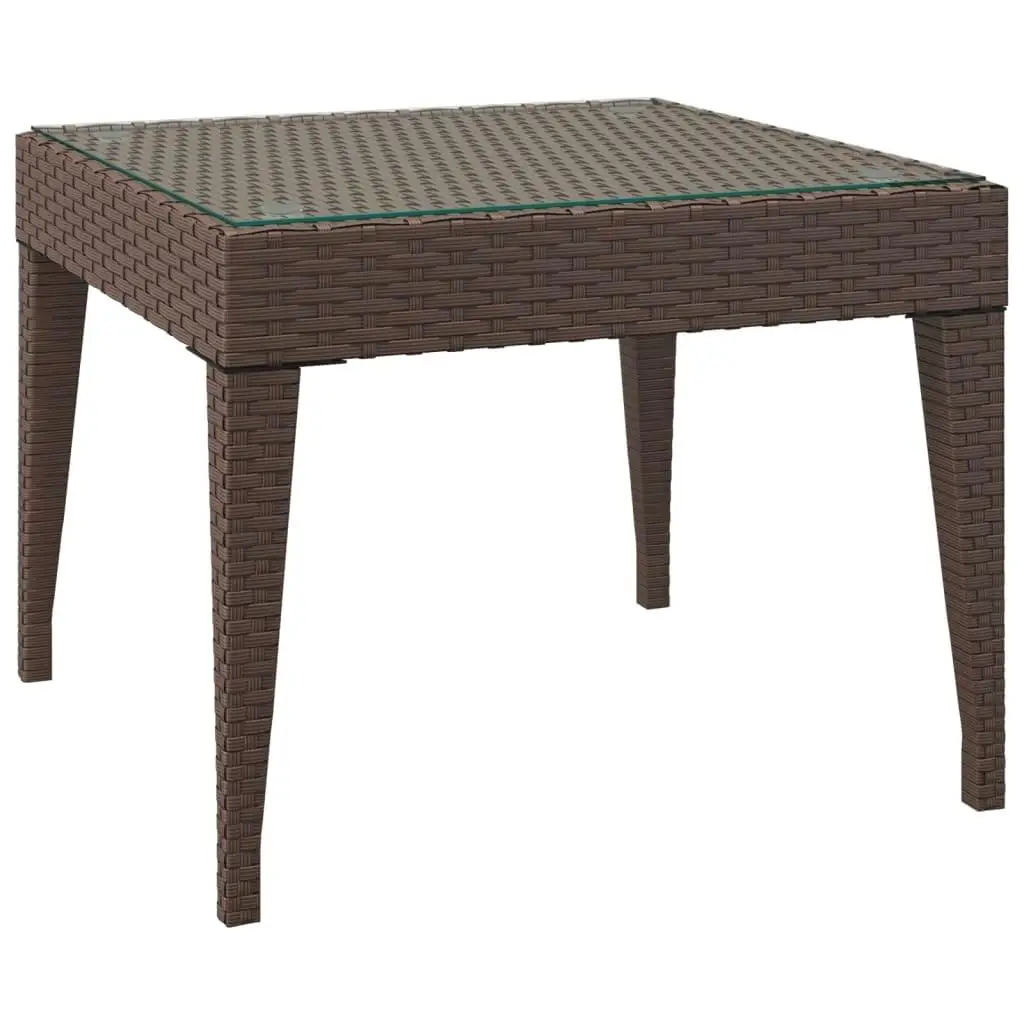 Brown Side Table 19.7x19.7x15 - Durable Poly Rattan with Tempered Glass Top