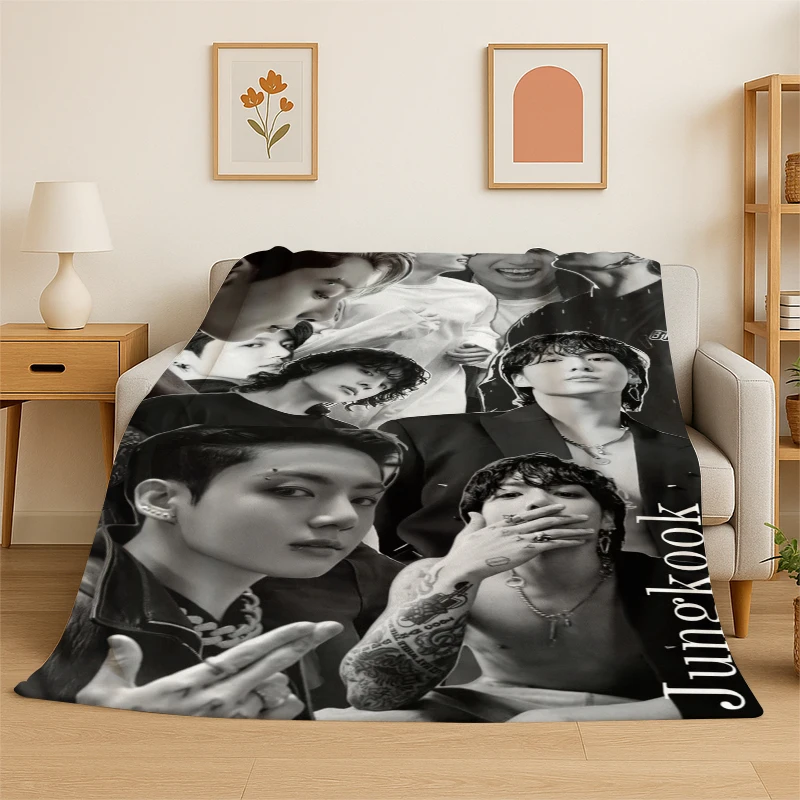 Cobertor de Flanela Kpop B-BTS Jeon Jung Kook JK, Cobertor Macio e Quente para Quarto, Sala de Estar, Viagem, Camping, Piquenique, Presente
