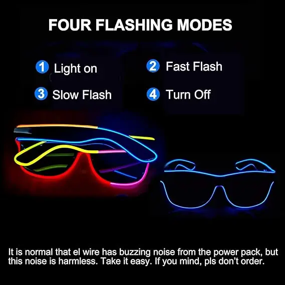 EL Wire Color Glow Eyewear Night Light Glasses Party Halloween Rave Light Up Spectacles with Portable battery pack