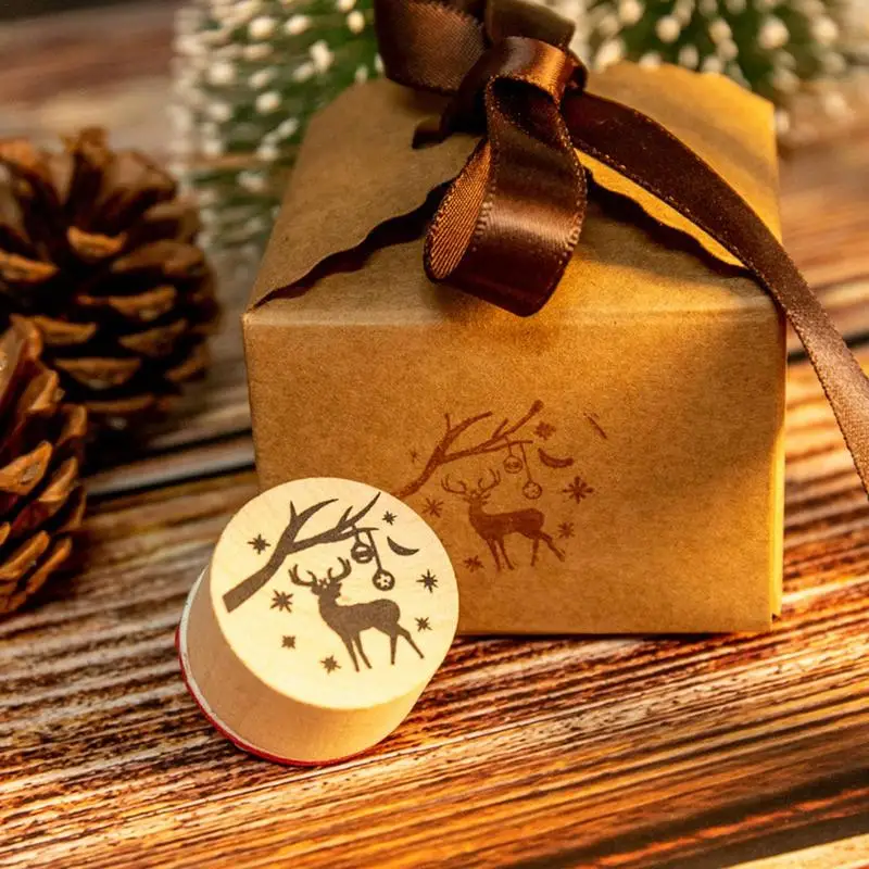 6pcs Christmas Seal Stamps Cute Design Santa Claus Snowflake Deer DIY Wooden Craft Card Stamps Merry Christmas Decoration