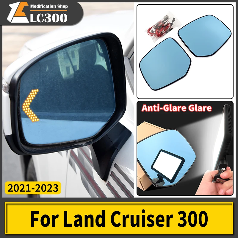 For 2021 2022 2023 Toyota Land Cruiser 300 Side Rearview Mirror LED Large Vision Heating Blue filter LC300 Exterior Accessories