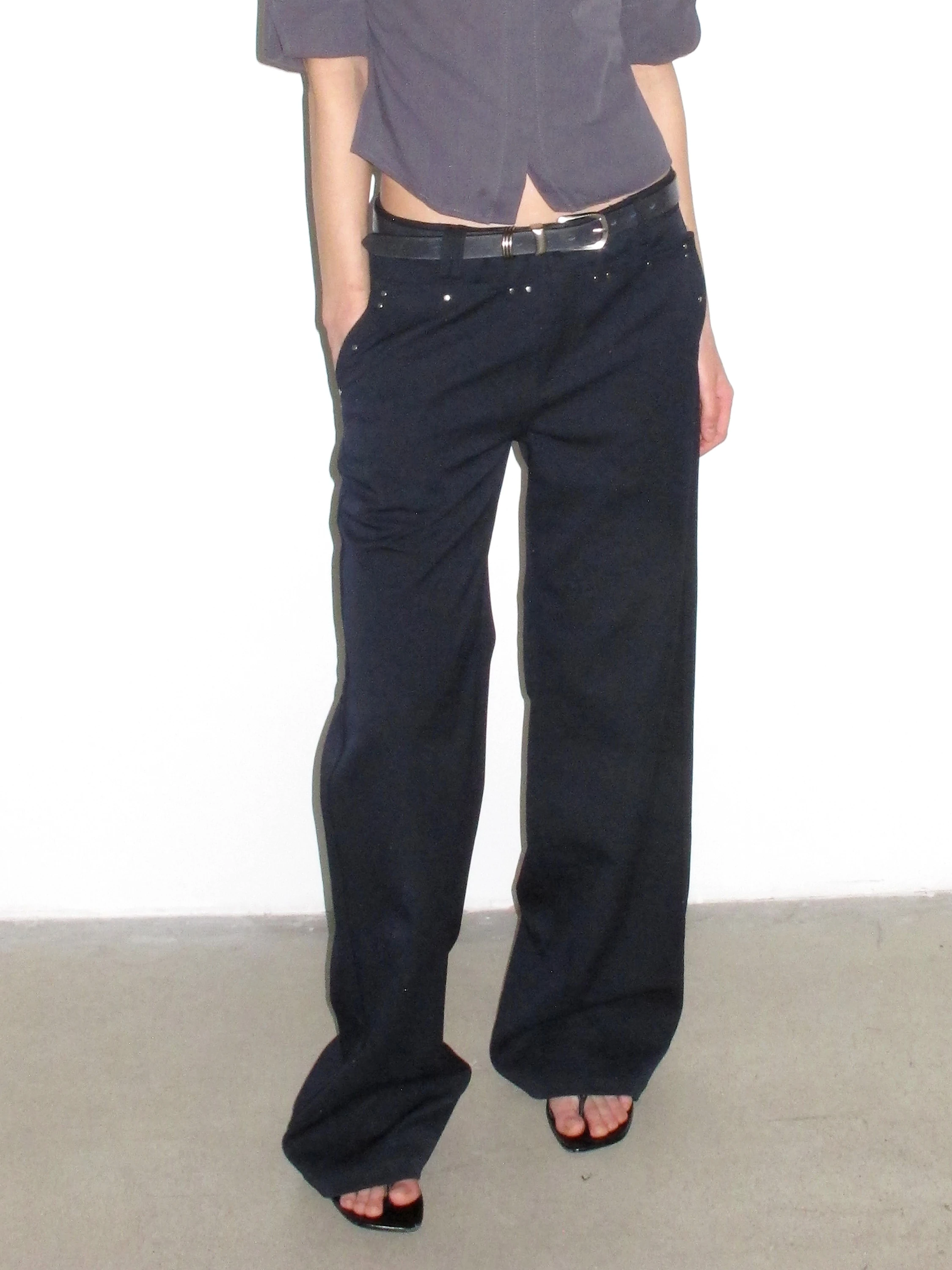 

Mito De Low Waist Straight Leg Casual Pants Deep Blue Front ket Colion Nail Design Casual Comfortable Women's Jeans