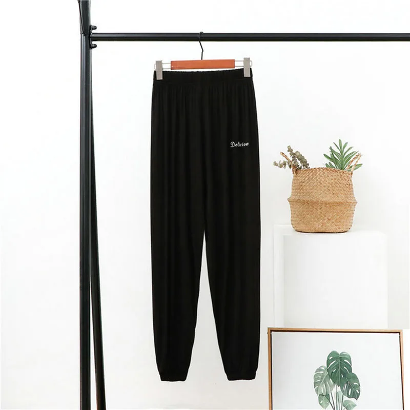 Modal Fabric Pajama Pants Woman Home Trousers Solid Colour Letters Trousers Girl Loose Sweatpants Elastic Waist Sleeping Pants