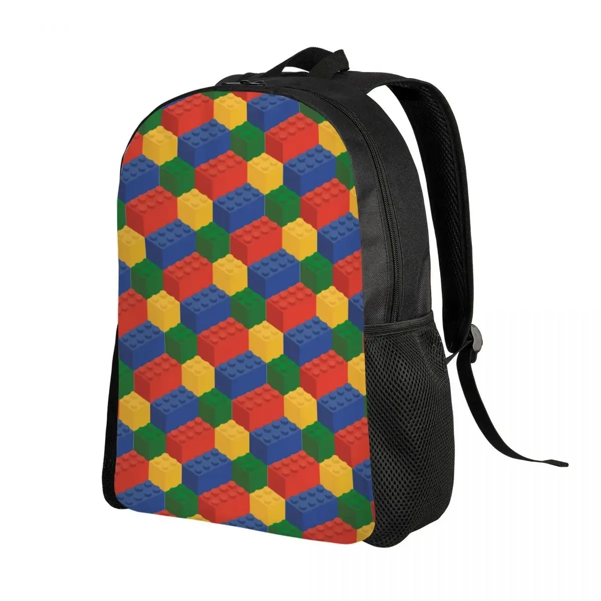 Personalized Colorful Building Plastic Brick Toy Blocks Patterns Backpack Men Women Basic Bookbag for College School Bags
