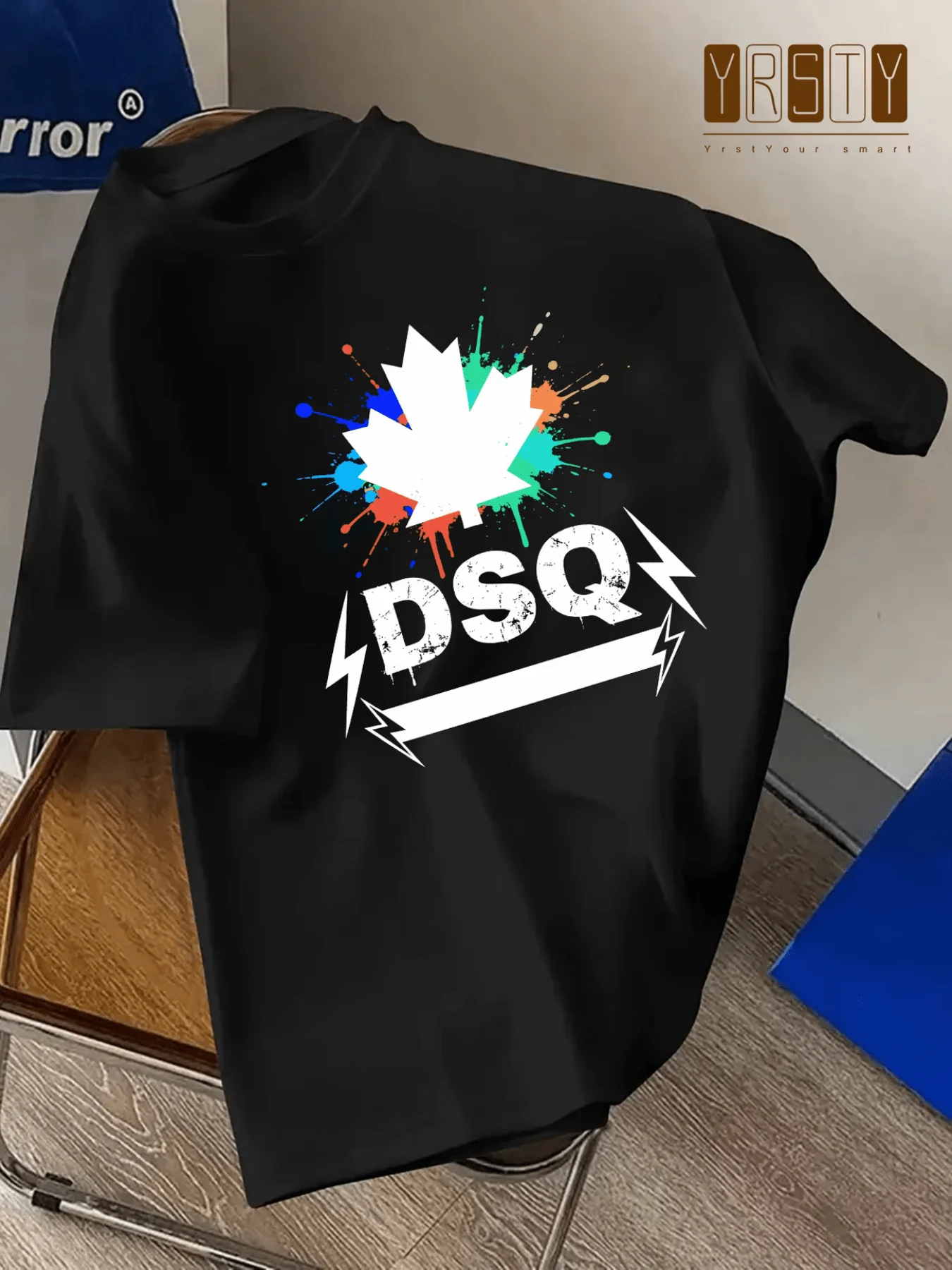 Vintage Hip Hop Men T-Shirt DSQ Pattern Graphic Crew Neck Short Sleeve Soft Breathable Bright Print Summer Streetwear Top