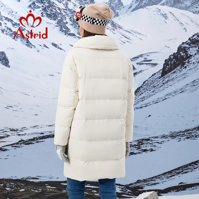 Astrid Women\'s Winter Jacket Big Pockets White Long Parkas Warm Padding Puffer Plaid Quilted Coat Down Jacket Thick Snow Wear