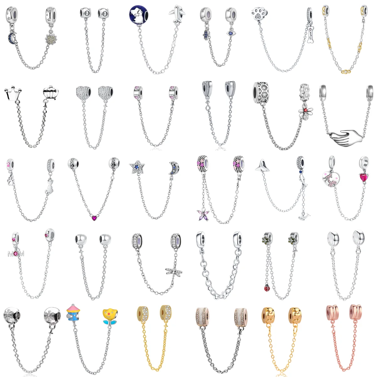 New 925 Silver Multi Bead Safety Chain Fit for Bracelets Ladies DIY Fashion Jewelry Birthday Anniversary Commemorative Gift