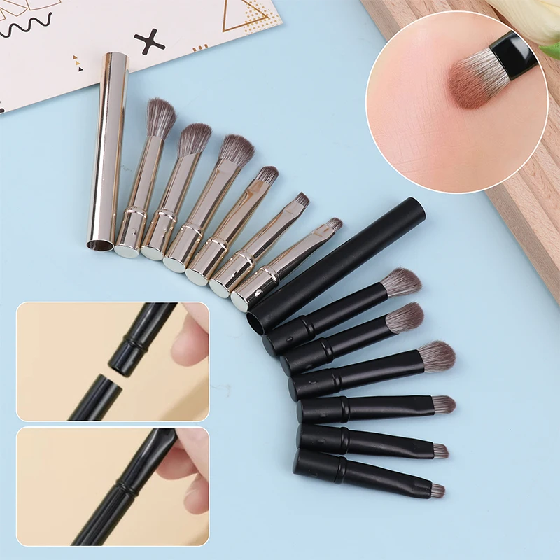 6-in-1 mini-make-upborstelset Cosmetische set Zacht haar Korte staaf Vervangbare opzetborstel Oogschaduw Concealer Reizen Complete set