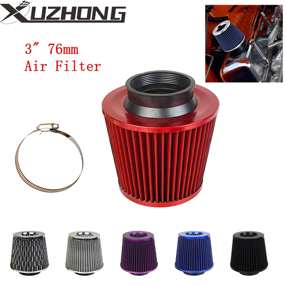 

Universal 3" 76mm Aluminum Inlet Cold Air Intake Cone Replacement Automotive Air Filter with Clamp AF-1045