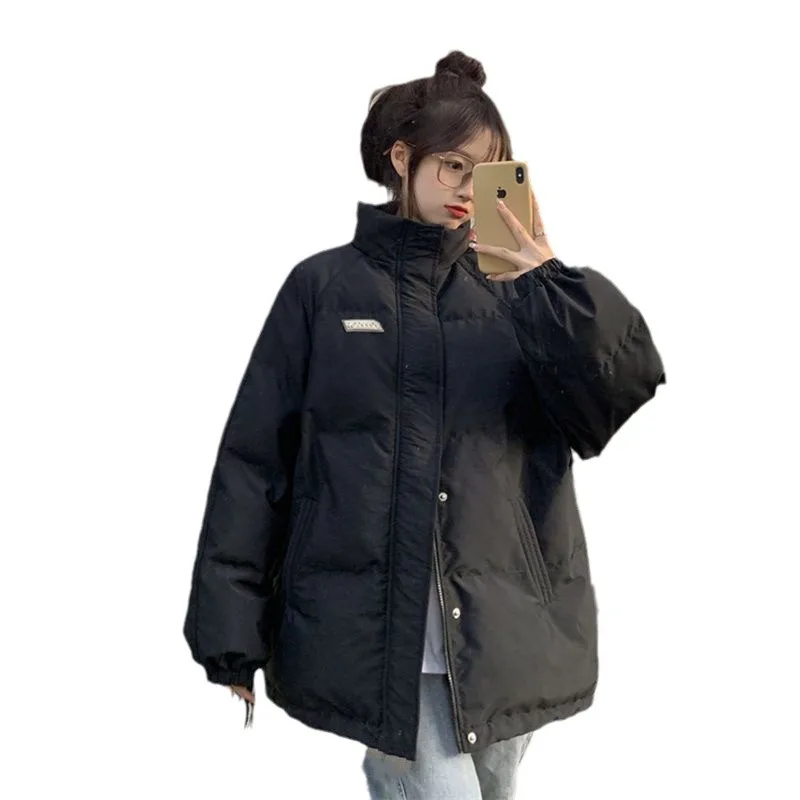 2026 Winter Down Cotton Coat Women Solid Loose Padded Jacket Puffer Parkas Casual Female Black Zipper Thickening Warm Outwear