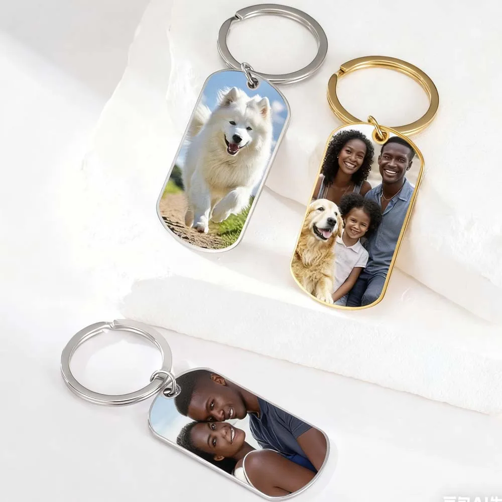 พวงกุญแจสแตนเลสสตีลพิมพ์รูปคู่ครอบครัวตามสั่ง ของขวัญคริสต์มาสส่วนตัวสำหรับผู้หญิง ผู้ชาย แม่ พ่อ