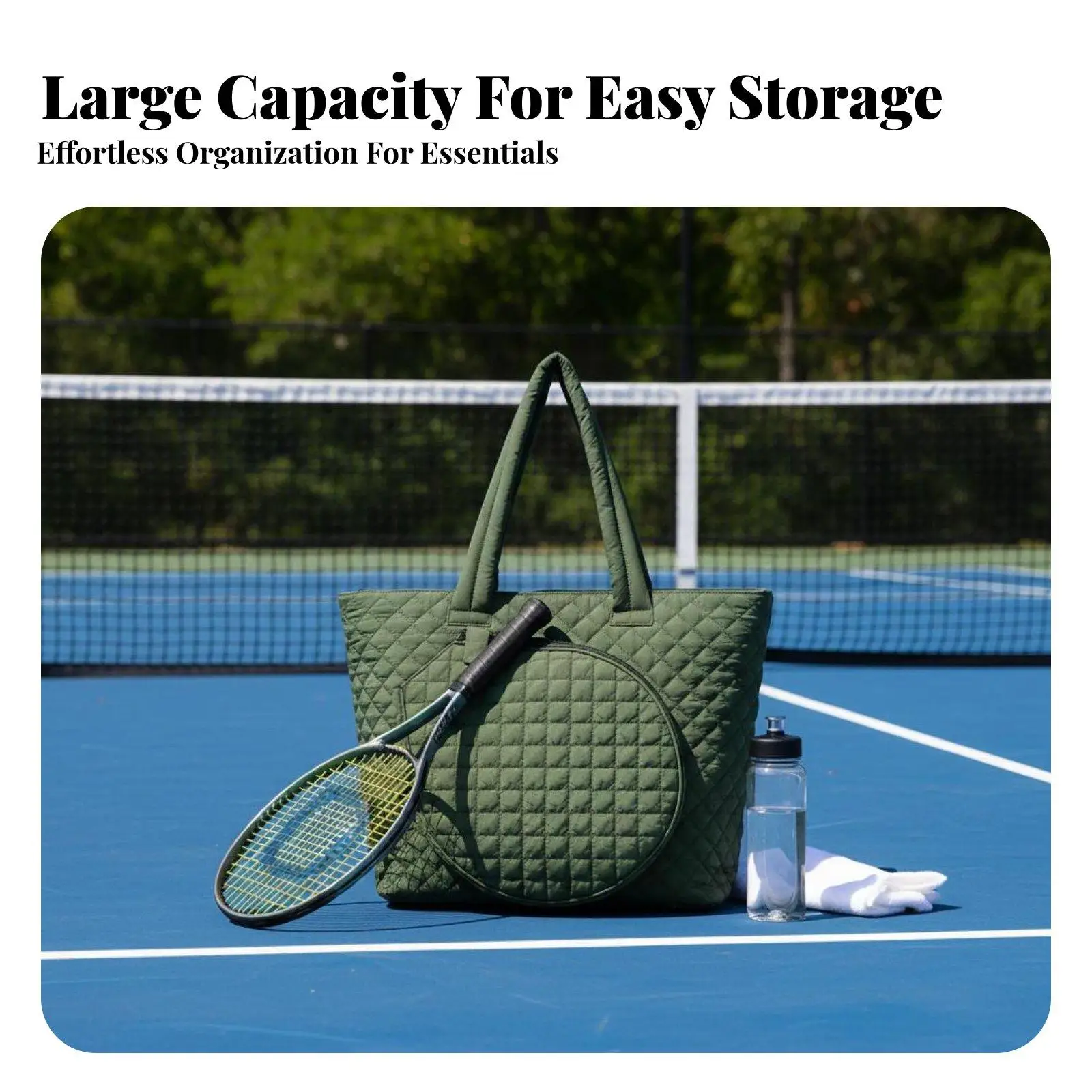 Quilted Tennis Bag Large Capacity Racket Paddle Bag Multiple Pockets Badminton Racket Carrier for Travel, Gym
