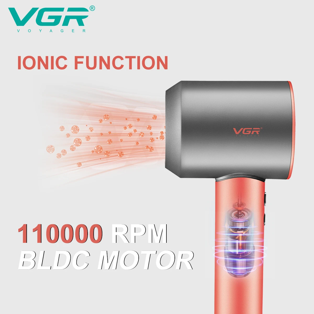 

VGR Hair Dryer Professional 1400W Professional Leafless Hair Dryer Blow Dryer Airwrap Hairdryers electric 45