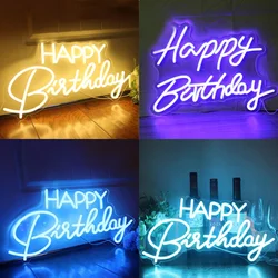 Happy Birthday Led Neon Light Transparent Acrylic Glow Happy Birthday Neon Sign for Wedding Party Wall Hang Decorate Gift