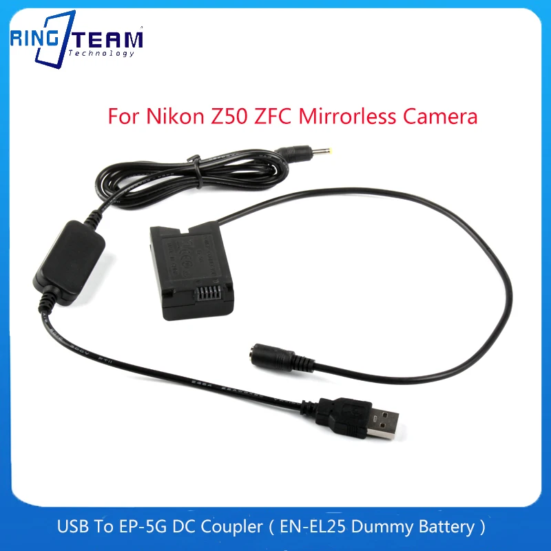 USB To EP-5G DC Coupler EN-EL25 Dummy Battery For Nikon Z30 Z50 ZFC Cameras External USB Cable Power Supply Power Camera Adapter