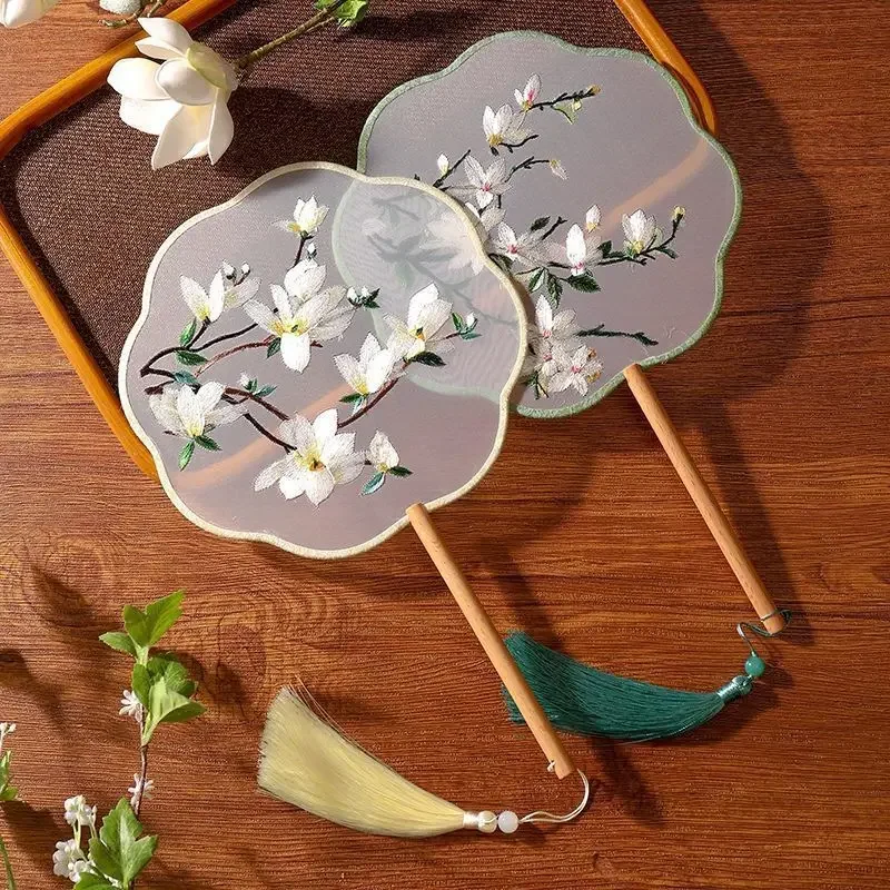 Two-sided Embroidery Ancient Fan Chinese Style Silk Summer Classical Palace Hanfu Hand Fan For Women