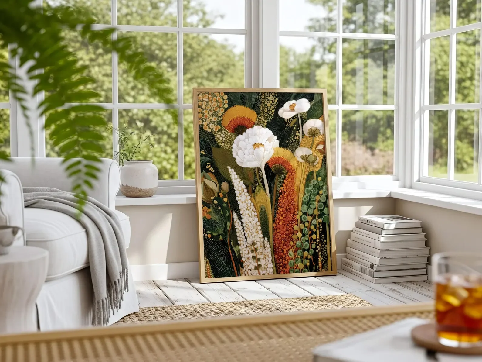 الطباعة النباتية التجريدية: ملصق فرع ديكور استوائي ترابي، طباعة فنية جدار المطبخ، ديكور نباتي، نمط ريفي المزرعة