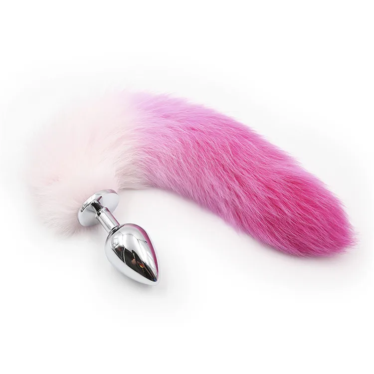 spot color gradient artificial hair anal plug tail purple pink sex toys metal couple fox tail.