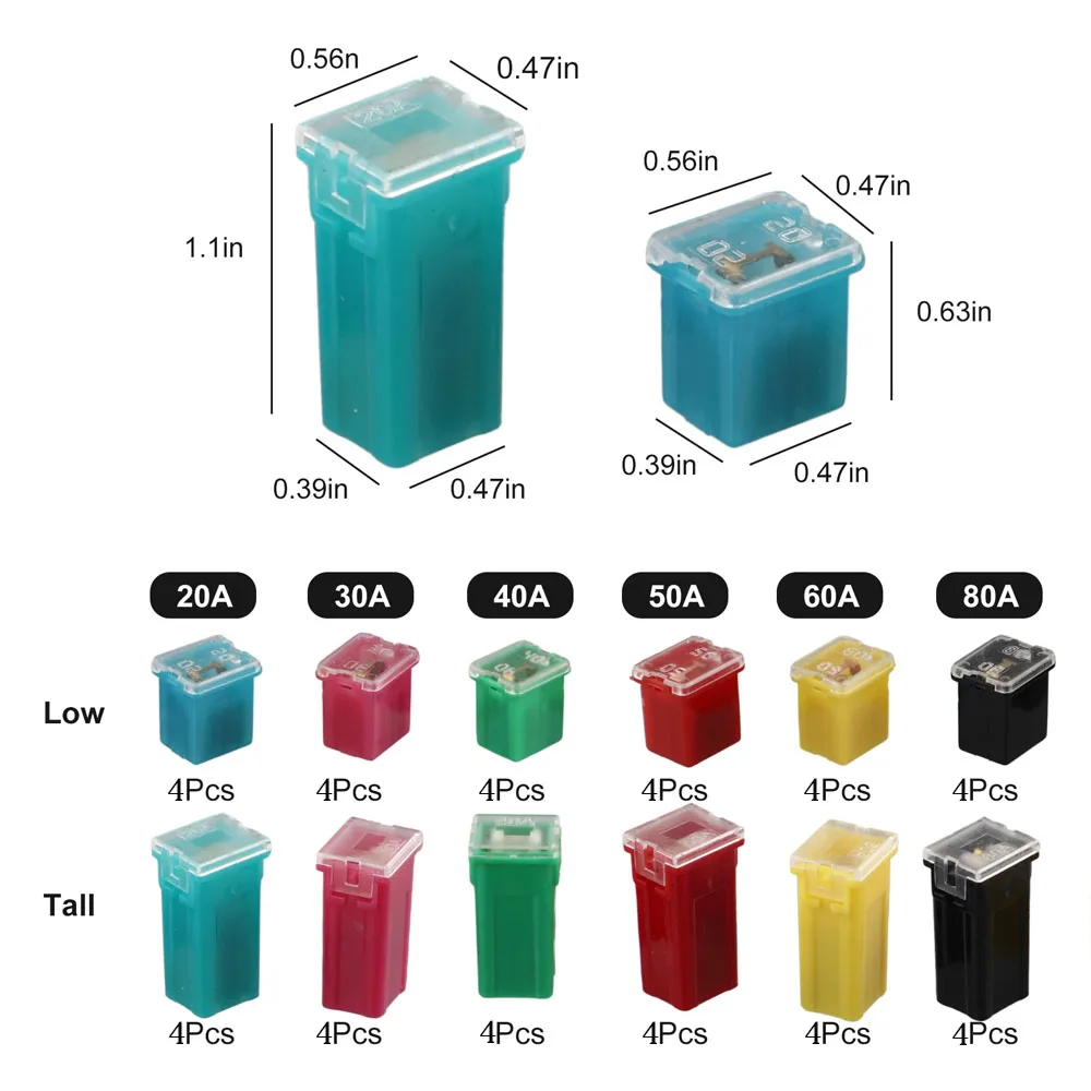 48 Pieces Of Jcase Fuse High/Standard And Low Profile Jcase Box Fuse Combination Kit (20A, 30A, 40A, 50A, 60A, 80A)