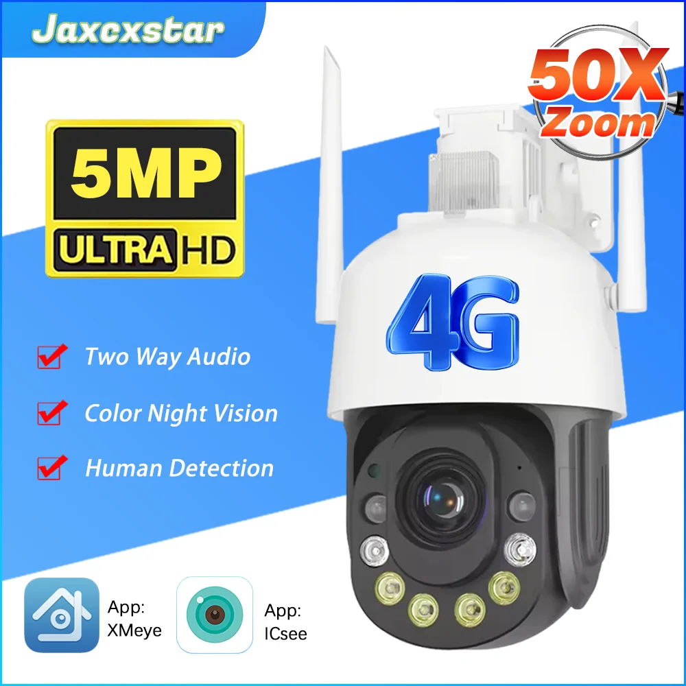 5MP 50X PTZ Zoom 4G  IP Camera Outdoor CCTV Video Human Detection 2-Way Audio Security Protection Surveillance ICsee Camera