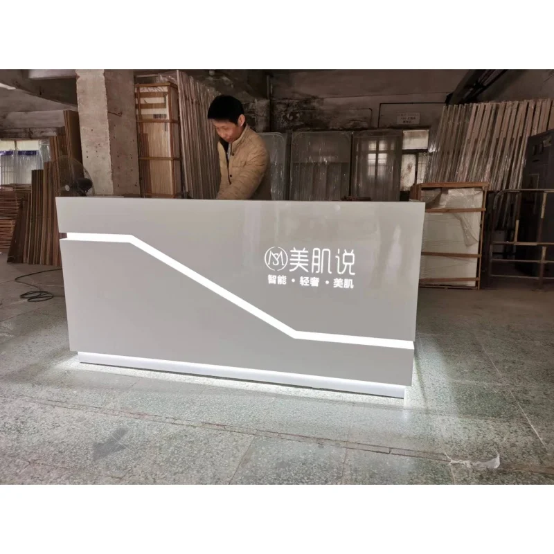 custom，Modern Cosmetic Store White Checkout Counter Luxury Makeup Shop Front Desk Beauty Salon Reception Counter