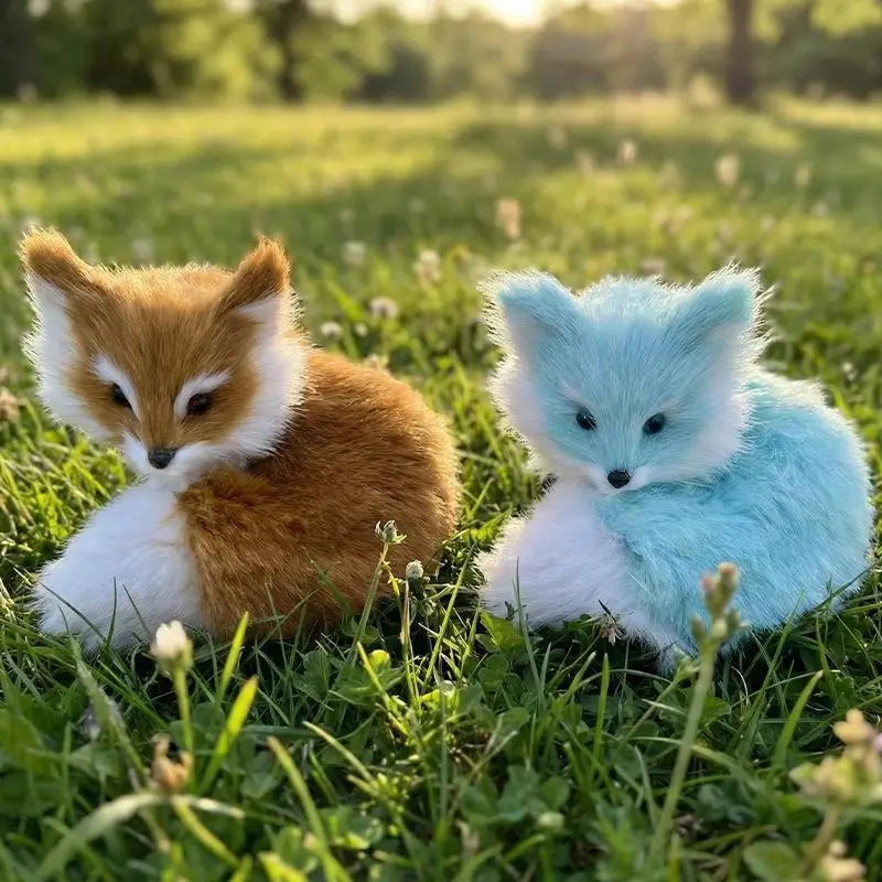 Soft Squatting Mini Plush Simulation Fox Soft Lifelike Plush Stuffed Fox Doll Cute Colorful Animal Figurine Home Decor