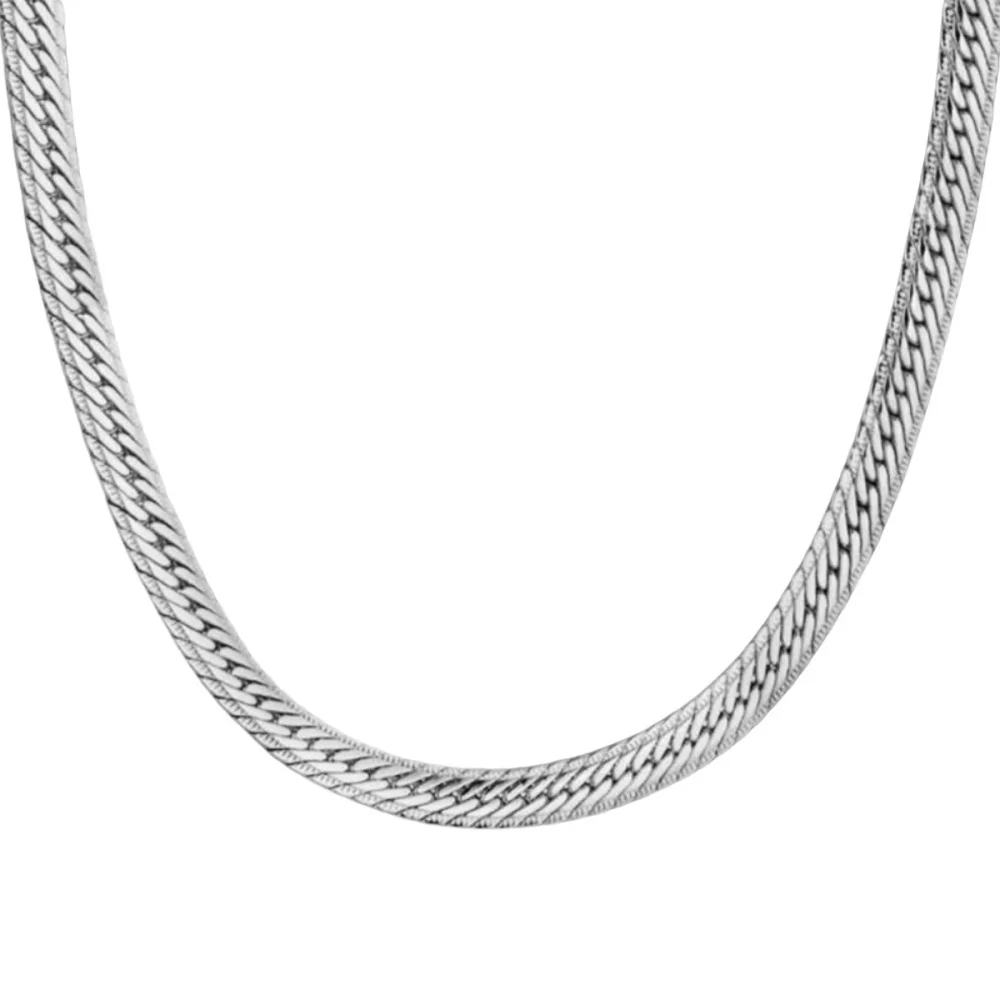 

Flat Men Necklace Chain Copper Metal Silver Color Chains 7mm Snake Necklace 20-28Inch Necklaces for Mens Women Boy Teen Jewelry