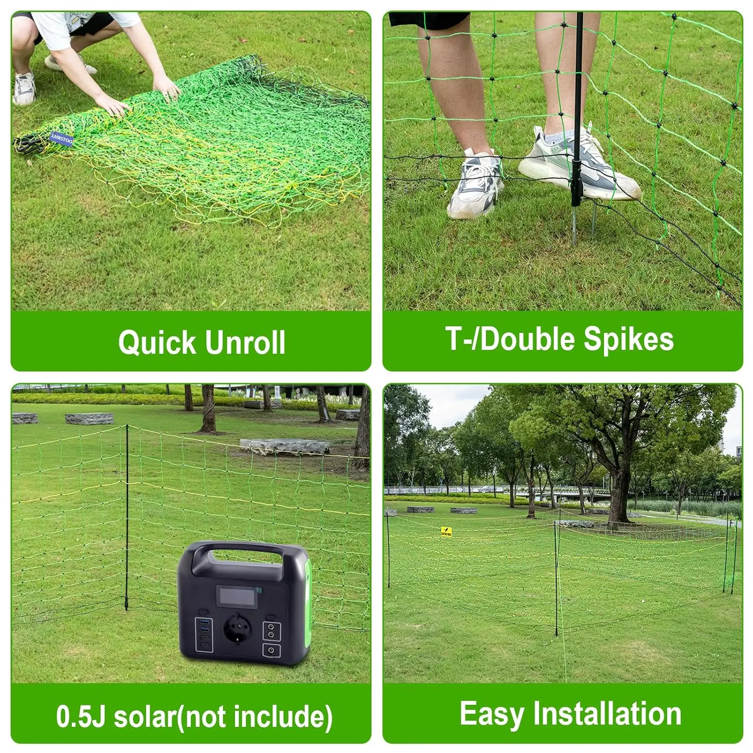 Portable Electric Net Fence for Goats, Sheep, Lambs, Hogs - 49.6" x 164' with Posts & Spikes