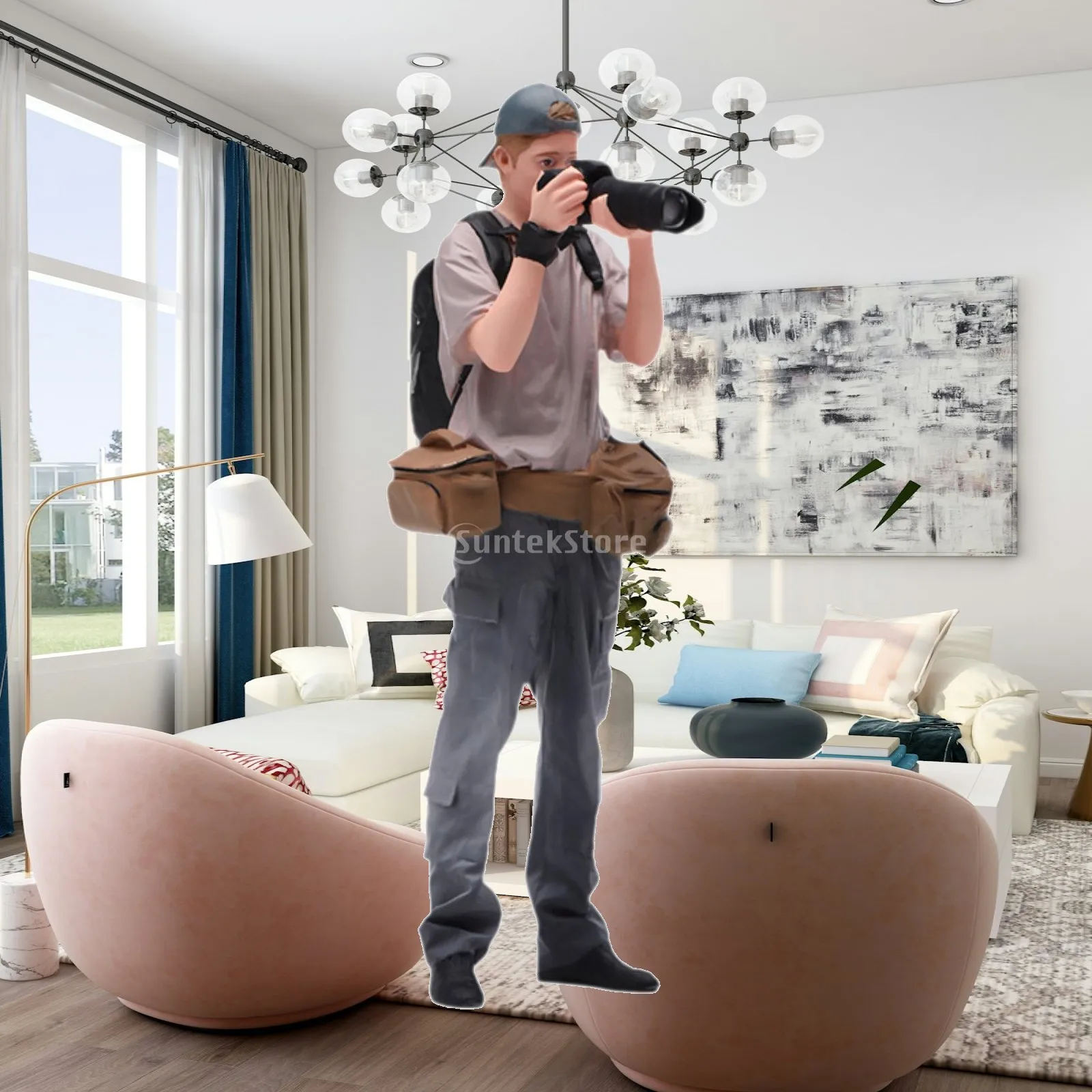 1/24 Scale Photographer Model 3D Character Toy Mini Male with A Camera Figure for Fairy Garden