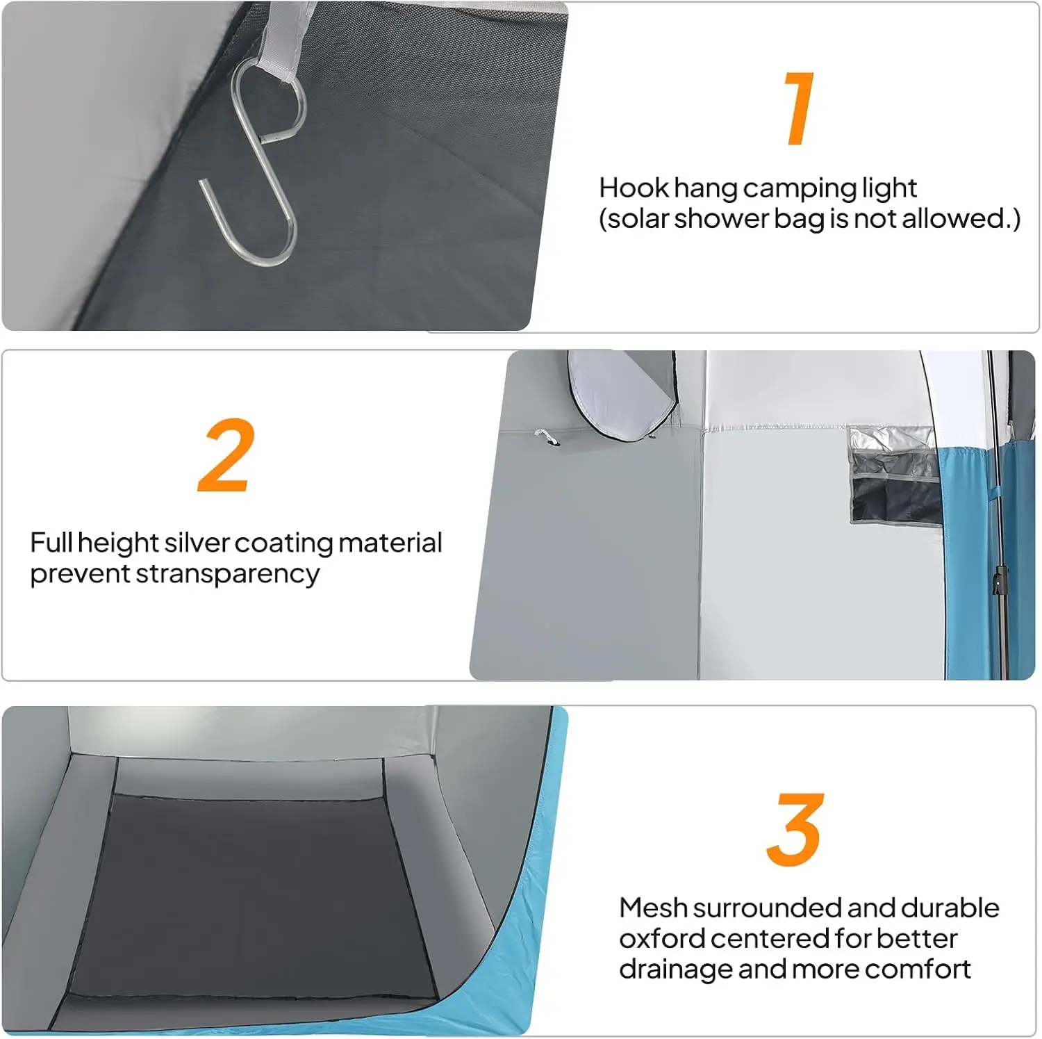 6.8FT Shower Tent with Mesh Floor & Windows, Instant Pop-Up Privacy Shelter for Camping, Toilet, Dressing, Easy Setup, Carrying Bag Included