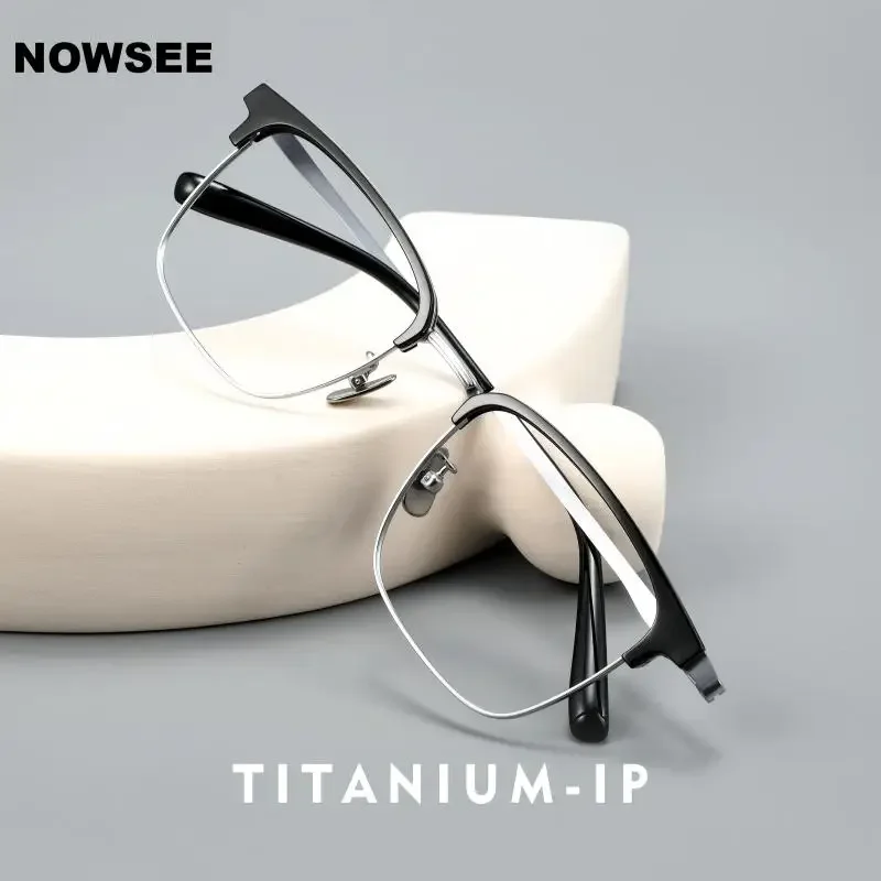 

NOWSEE Large Frame Glasses Pure Titanium Men's Optical Prescription Urltra-light Eyebrow Full Frame Pure Titanium Retro Square
