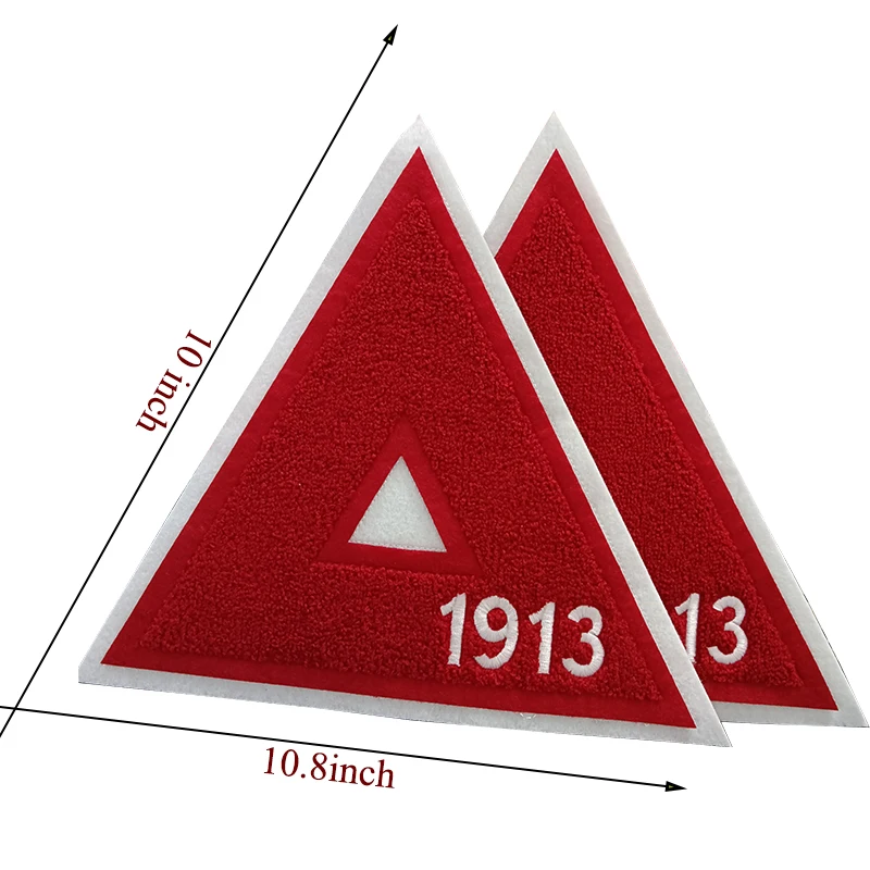 Delta 1913 Triangle Chenille Embroidered Iron Patch for Hoodies, Red and White, Sorority, Delta Sigma Theta, J13, Greek Letter